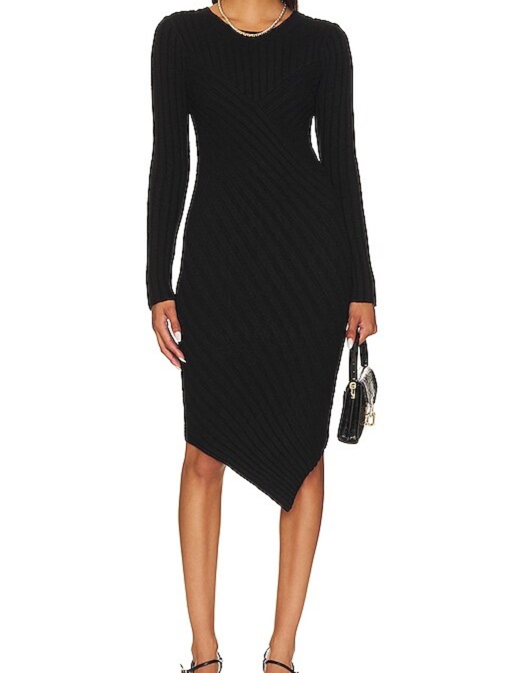 NWT Steve Madden Serina Ribbed Asymmetric Sweater Dress in Black